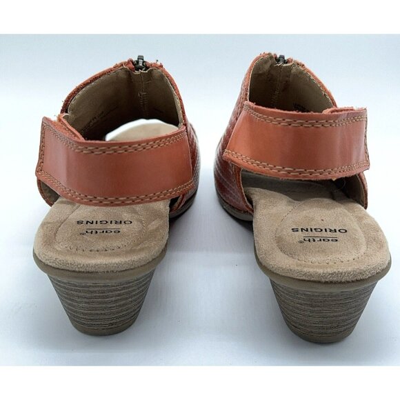 Earth Origins Leather Sandals Maureen Peep Toe Sling Back Ginger Spice  8.5 Wide - Picture 4 of 9